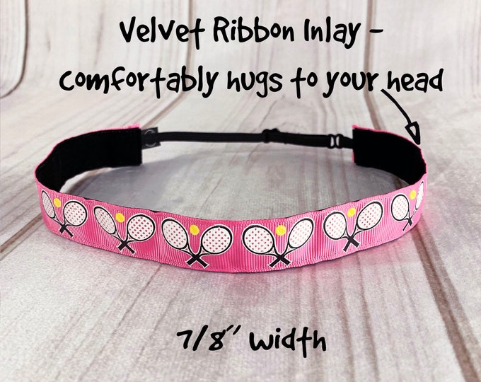 7/8" TENNIS Headband / Fitness Headband / Adjustable Nonslip Headband / Button Headband Option by Busy Bee Headbands