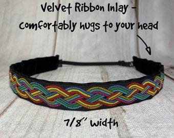 7/8" BRAIDED RAINBOW Headband / Adjustable Nonslip Headband / LGBTQ Headband / Gay Pride Headband / Button Option