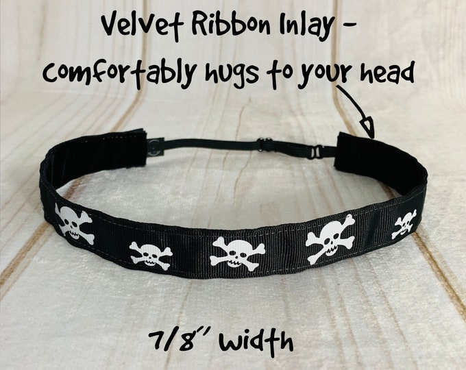 7/8" SKULL Headband / Fitness Workout Running CrossFit Headband / Adjustable Nonslip Headband / Button Headband Option by Busy Bee Headbands