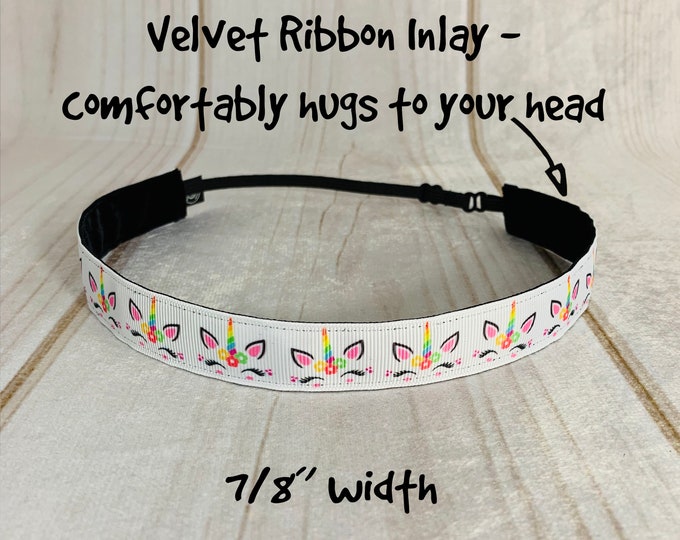 7/8" UNICORN Headband / Fantasy Unicorn Lover Gift / Adjustable Nonslip Headband / Button Headband Option by Busy Bee Headbands