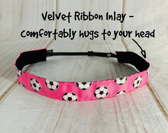 7/8" PINK SOCCER Headband / Gift for Soccer Player / Adjustable Nonslip Headband / Button Headband Option by Busy Bee Headbands