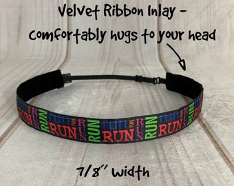 Diadema de 1 pulgada con temática "RUN" - Ajustable y antideslizante (para niños y adultos) de Busy Bee Headbands