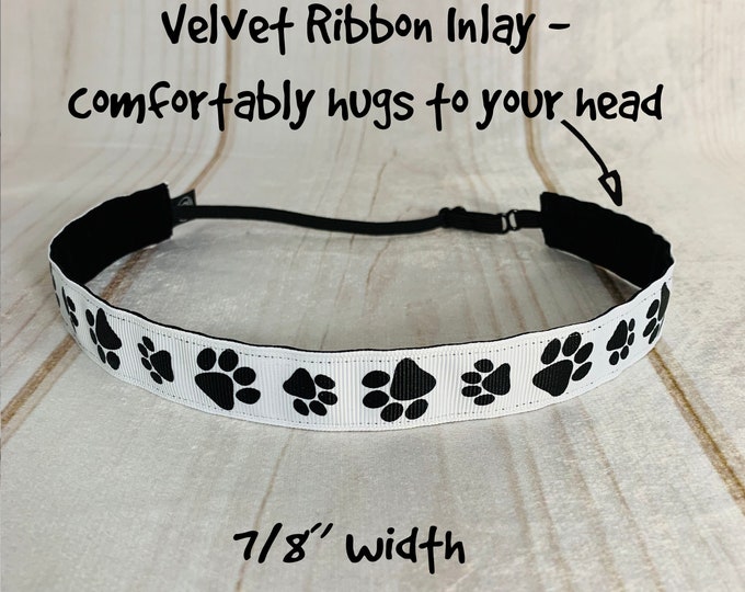 7/8" PAW PRINTS Headband / Dog Cat Lover Gift for Vet / Button Headband Option by Busy Bee Headbands