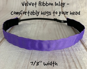 7/8" PURPLE Headband / PANSY Deep Purple PERIWINKLE / Workout Running Fitness / Adjustable Nonslip / Button Headband Option by Busy Bee