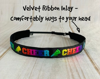 7/8" CHEER Headband / CHEERLEADER Headband / Adjustable Nonslip Headband / Button Headband Option by Busy Bee Headbands