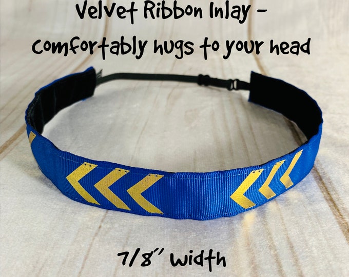 7/8" BLUE & GOLD CHEVRON Headband / Adjustable Nonslip Headband / Button Headband Option by Busy Bee Headbands