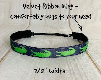 7/8" CROC ALLIGATOR Headband / Crocodile Gator Headband / Adjustable Nonslip Headband / Button Headband Option by Busy Bee Headbands