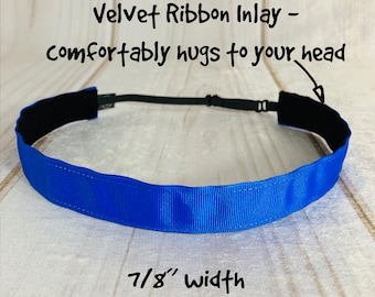 7/8" BLUE Headband / Adjustable Nonslip Headband / Button Headband Option