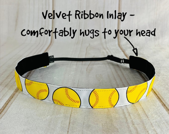 7/8" SOFTBALL Headband / Gift for Softball Player / Adjustable Nonslip Headband / Button Headband Option by Busy Bee Headbands