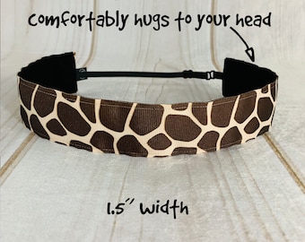 1.5" GIRAFFE Headband / Adjustable Nonslip Headband / Button Headband Option by Busy Bee Headbands