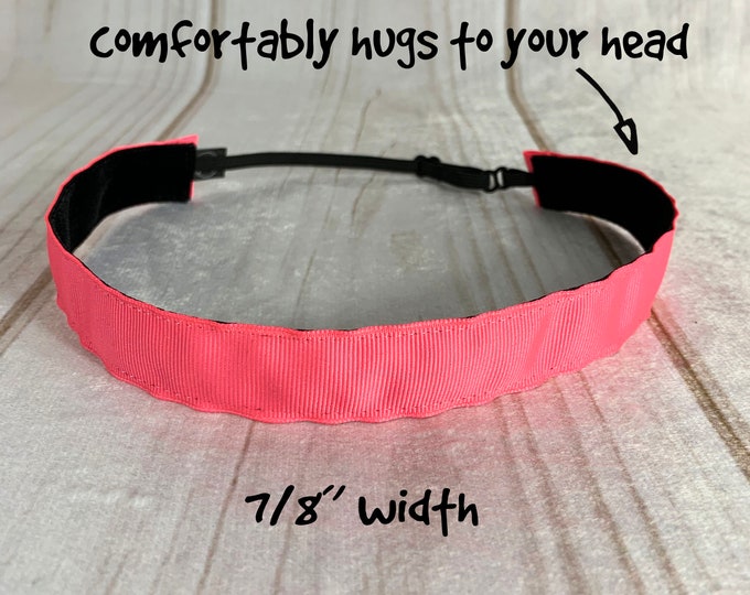 7/8" SOLID PINKS Headband / Bubble Gum Neon Fuchsia / Adjustable Nonslip Headband / Button Headband Option by Busy Bee Headbands