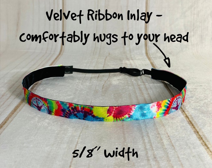 5/8" TIE DYE Headband / Tween Headband / Adjustable Nonslip Headband / Button Headband Option by Busy Bee Headbands