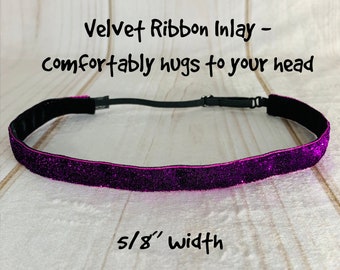 5/8" FUCHSIA SPARKLE Headband / Glitter Headband / Adjustable Nonslip Headband / Button Headband Option by Busy Bee Headbands