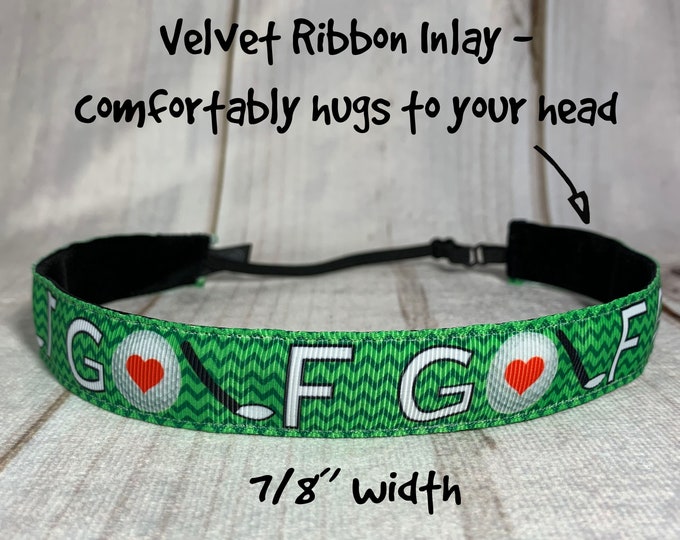7/8" GOLF Headband / Golfing Golfers Fitness Headband / Adjustable Nonslip Headband / Button Headband Option by Busy Bee Headbands