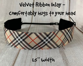 1.5" Black Red Tan STRIPE Headband / Adjustable Nonslip Headband / Fashion Stylish Headband / Button Headband Option by Busy Bee Headbands