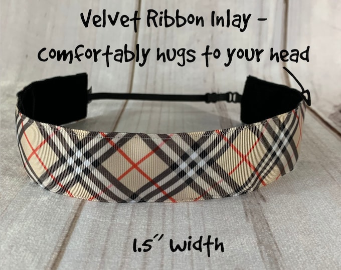 1.5" Black Red Tan STRIPE Headband / Adjustable Nonslip Headband / Fashion Stylish Headband / Button Headband Option by Busy Bee Headbands