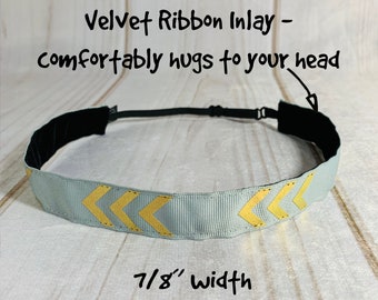 7/8" GRAY & GOLD CHEVRON Headband / Adjustable Nonslip Headband / Button Headband Option by Busy Bee Headbands