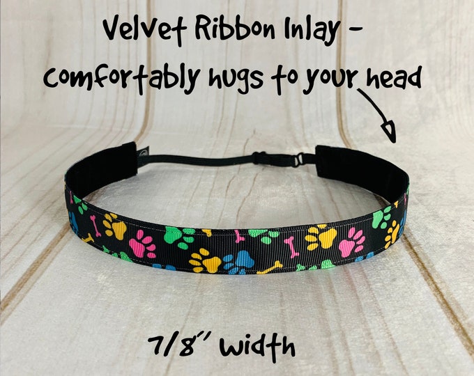 7/8" DOG BONES Headband / Adjustable Nonslip Paw Print Headband / Dog Lover Gift for Vet / Button Headband Option by Busy Bee Headbands