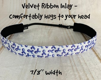7/8" PURPLE RIBBON Headband / Cancer Awareness Headband / Adjustable Nonslip Headband / Button Headband Option by Busy Bee Headbands