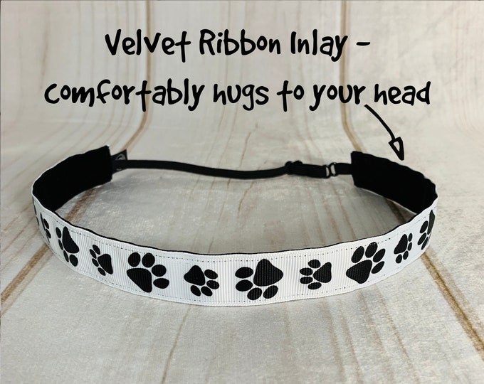 7/8" PAW PRINT Headband /  Dog Cat Animal Lover Gift Vet Tech / Adjustable Nonslip Headband / Button Headband Option by Busy Bee Headbands