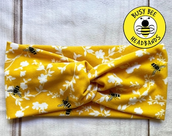 YELLOW BEES Headband, Faux Top Knot Headband, Twisted Headband, Turban Headband, Wide Headband, Optional Button Headband