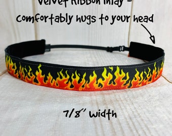 7/8" FIRE FLAMES Headband / Gift for Fire Fighter / Adjustable Nonslip Headband / Button Headband Option by Busy Bee Headbands