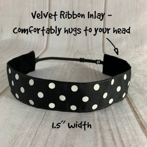 1.5&quot; BLACK & WHITE Polka Dot Headband / Adjustable Nonslip Headband / Button Headband Option by Busy Bee Headbands