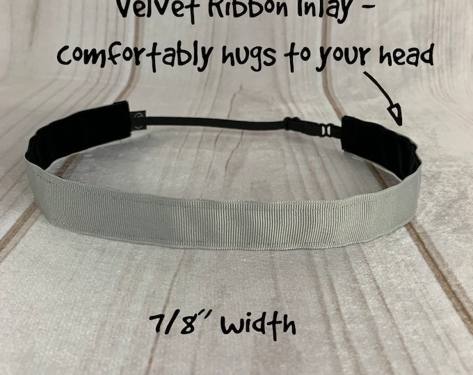 7/8" SOLID GRAY Headband / Fitness Workout Grey Headband / Adjustable Nonslip Headband / Button Headband Option by Busy Bee Headbands