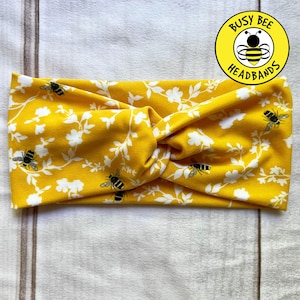 YELLOW BEES Headband, Faux Top Knot Headband, Twisted Headband, Turban Headband, Wide Headband, Optional Button Headband