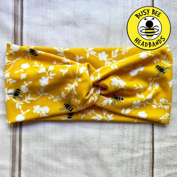 YELLOW BEES Headband, Faux Top Knot Headband, Twisted Headband, Turban Headband, Wide Headband, Optional Button Headband