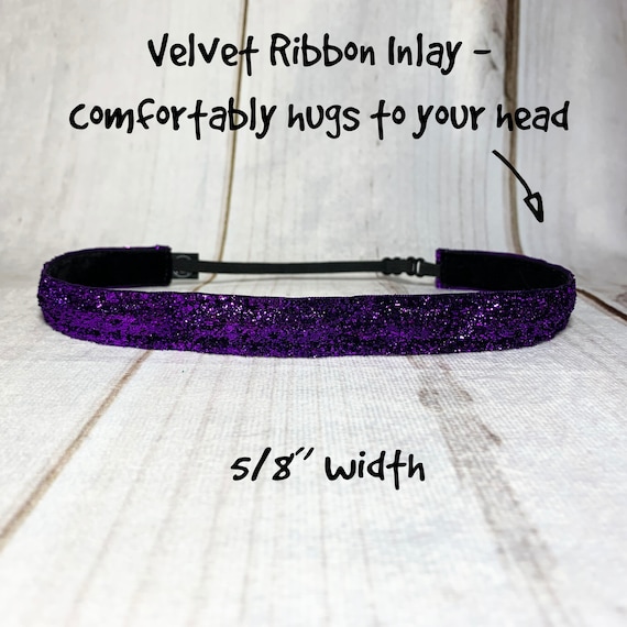 5/8" PURPLE SPARKLE Headband / Glitter Headband / Adjustable Nonslip Headband / Button Headband Option by Busy Bee Headbands