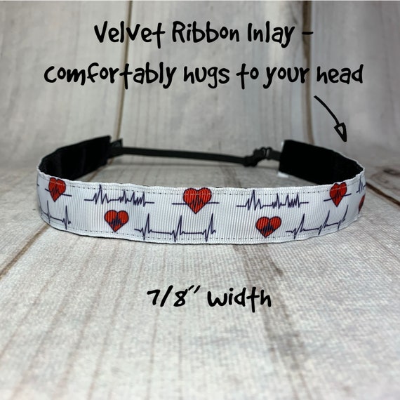 7/8" HEARTBEAT Headband / Healthcare Hero Nurse Doctor Headband / Adjustable Nonslip Headband / Button Headband Option by Busy Bee Headbands