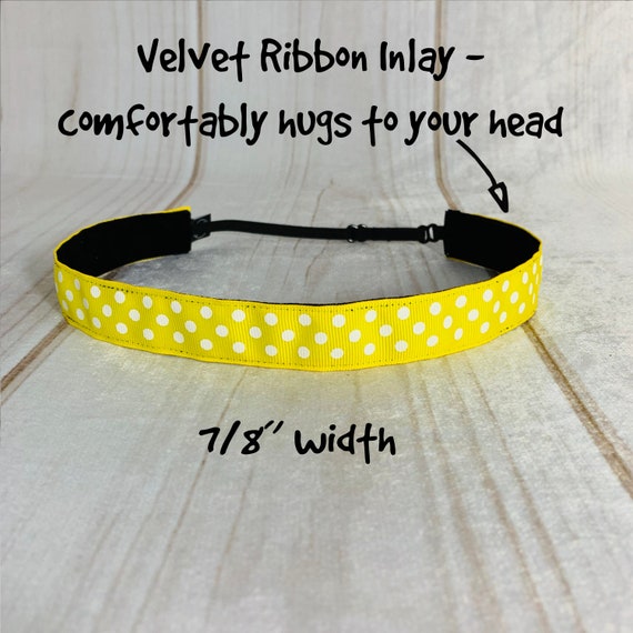 7/8" YELLOW POLKA DOT Headband / Adjustable Nonslip Headband / Button Headband Option by Busy Bee Headbands
