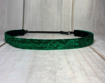 5/8" GREEN SPARKLE Headband / St. Patrick’s Day Glitter Headband / Adjustable Nonslip Headband / Button Headband Option by Busy Bee