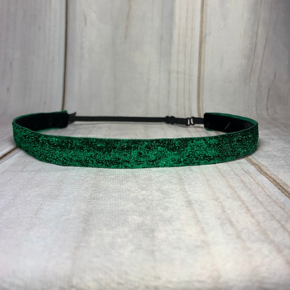 5/8" GREEN SPARKLE Headband / St. Patrick’s Day Glitter Headband / Adjustable Nonslip Headband / Button Headband Option by Busy Bee