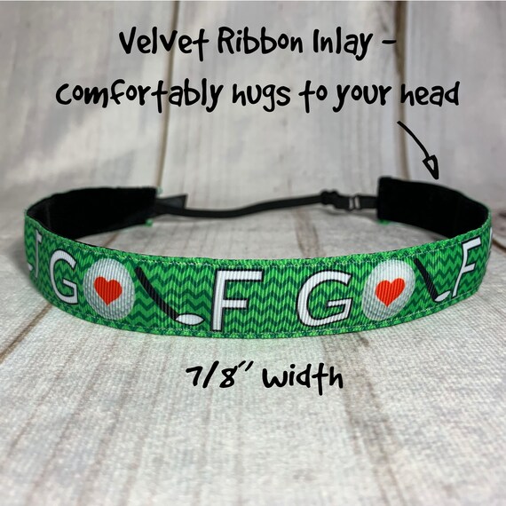 7/8" GOLF Headband / Golfing Golfers Fitness Headband / Adjustable Nonslip Headband / Button Headband Option by Busy Bee Headbands