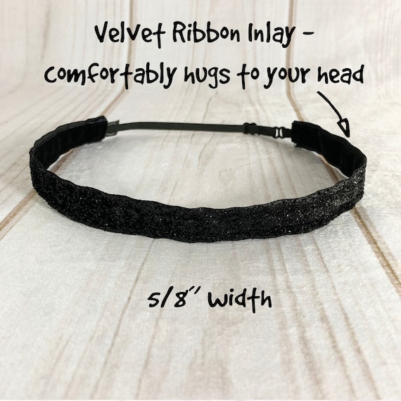 3/8" or 5/8" BLACK SPARKLE Headband / Shiny Glitter Headband / Adjustable Nonslip Headband / Button Headband Option by Busy Bee Headbands