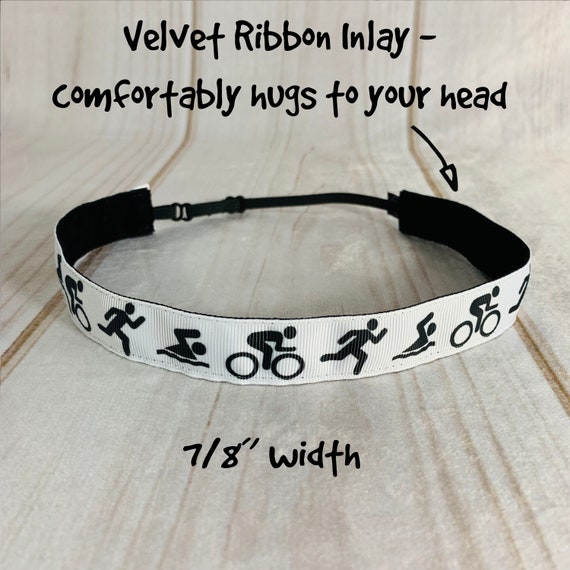 7/8" SWIM BIKE RUN Tri Triathlon Headband / Triathlete Headband / Adjustable Nonslip Headband / Button Headband Option by Busy Bee Headbands