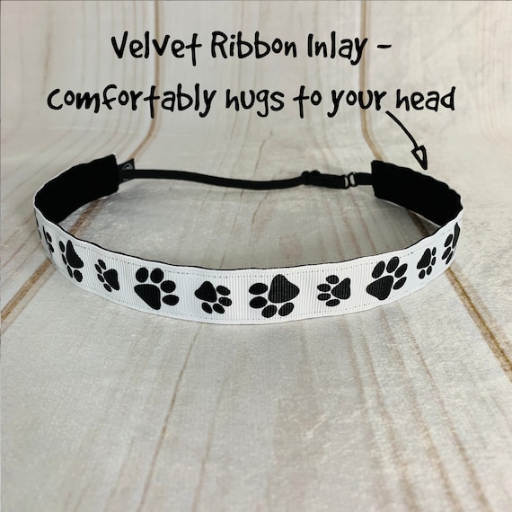 7/8" PAW PRINT Headband /  Dog Cat Animal Lover Gift Vet Tech / Adjustable Nonslip Headband / Button Headband Option by Busy Bee Headbands