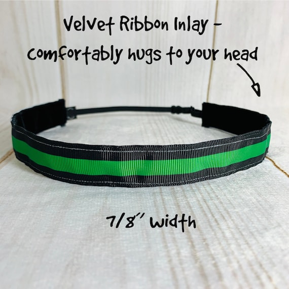 Green Line Nonslip Adjustable Headband - 7/8" Velvet Ribbon Inlay
