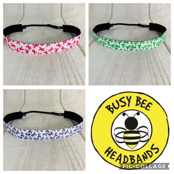 1" RIBBONS Cancer Awareness Headband- PINK Orange GREEN Purple - Adjustable Nonslip (fits kids and adults) by Busy Bee Headbands