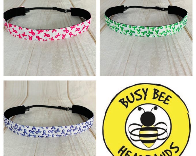 Adjustable Nonslip Headband – Cancer Awareness Ribbon Print, Fits Kids Adults