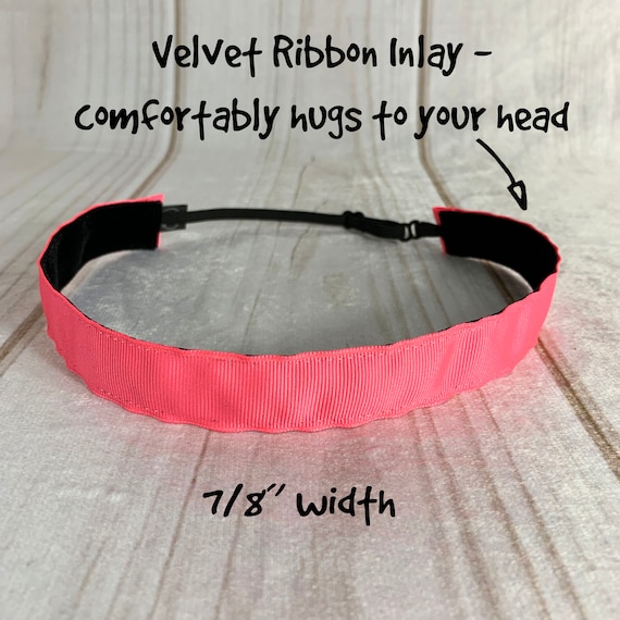 Pink Adjustable Nonslip Headband, Velvet Ribbon Inlay