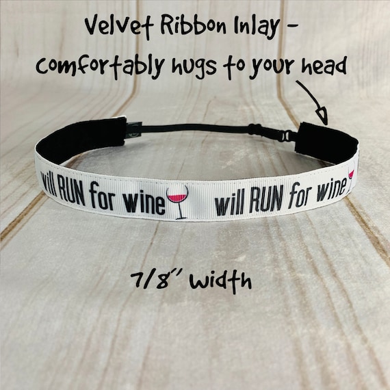 7/8" WILL RUN for WINE Headband /  Running Runners Headband / Adjustable Nonslip Headband / Button Headband Option by Busy Bee Headbands