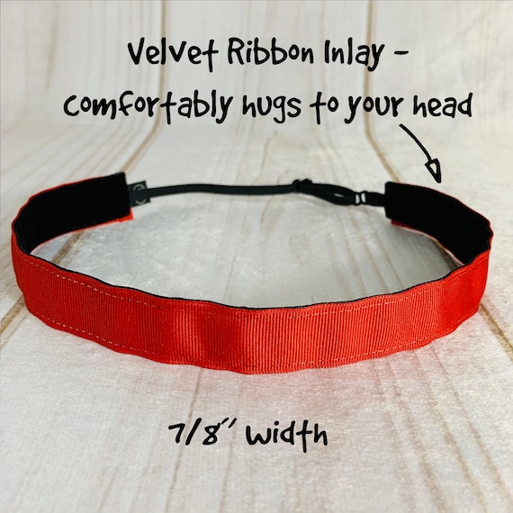 7/8" SOLID RED Headband / Workout Headband / Adjustable Nonslip Headband / Button Headband Option by Busy Bee Headbands
