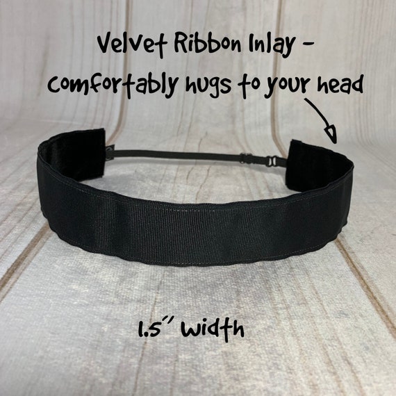 1.5" SOLID BLACK Headband / Plain Workout Headband / Adjustable Nonslip Headband / Button Headband Option by Busy Bee