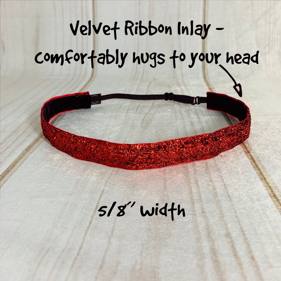 3/8 or 5/8 RED SPARKLE Headband / Glitter Headband / Adjustable Nonslip