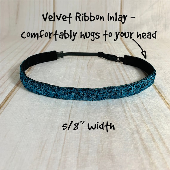 3/8" & 5/8" SPARKLE TURQUOISE Headband / Glitter Headband / Workout Runners Adjustable Nonslip Headband / Button Headband Option by Busy Bee