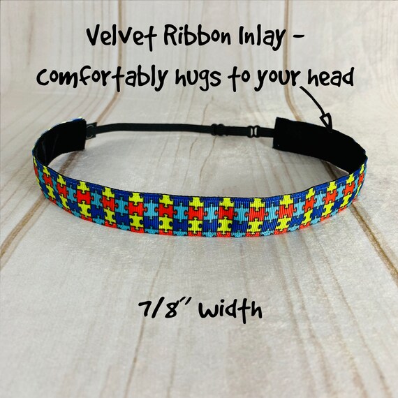 7/8" PUZZLE Headband / AUTISM AWARENESS Headband / Adjustable Nonslip Headband / Button Headband Option by Busy Bee Headbands