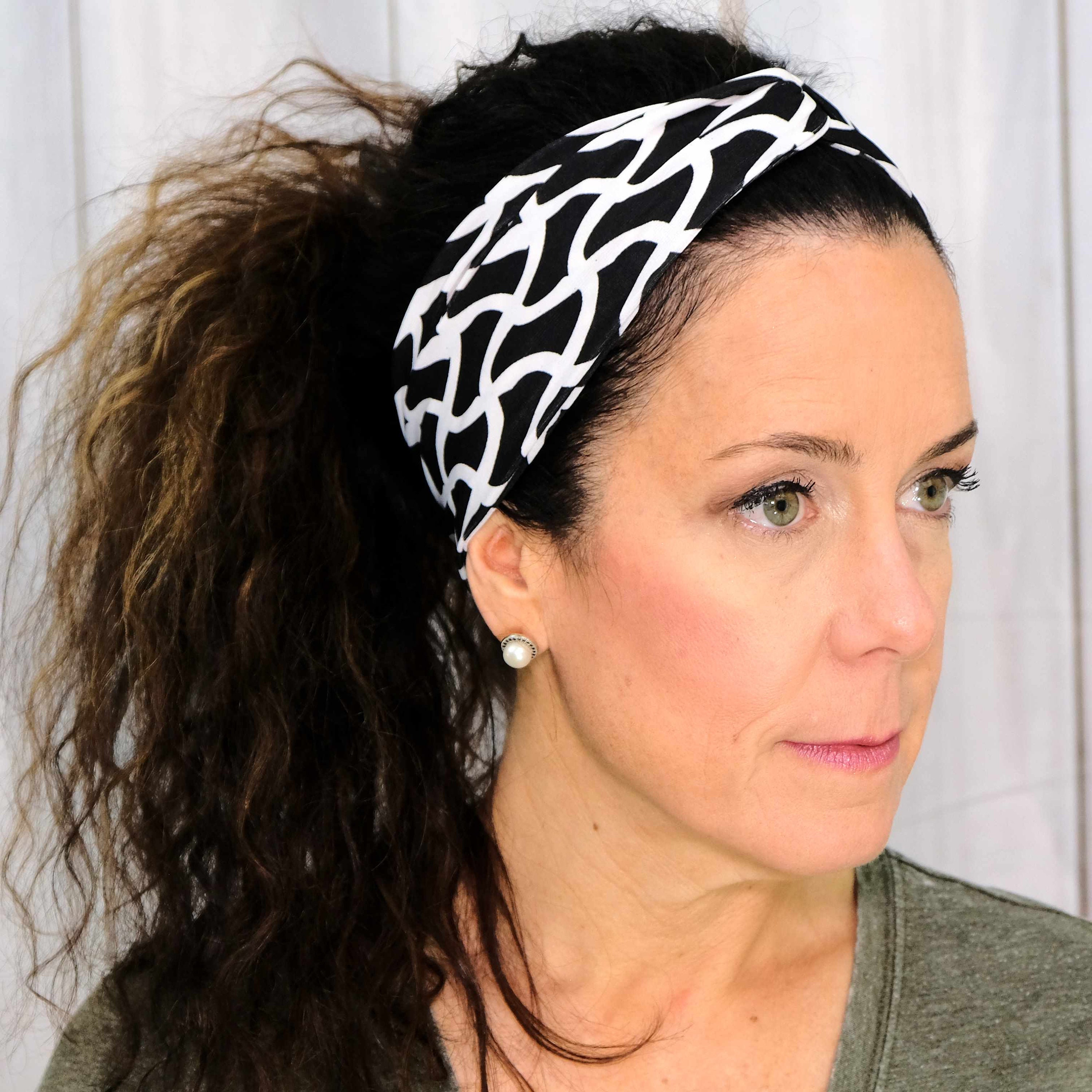 BLACK WHITE Headband / Twisted Turban Headband / Top Knot Headband